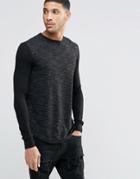Gym King Long Sleeve T-shirt In Space Dye - Black