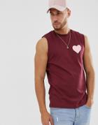 Asos Design Tank Tank With Heart Chest Print-red