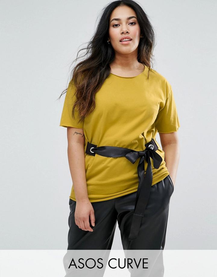 Asos Curve T-shirt With Tie Front - Yellow