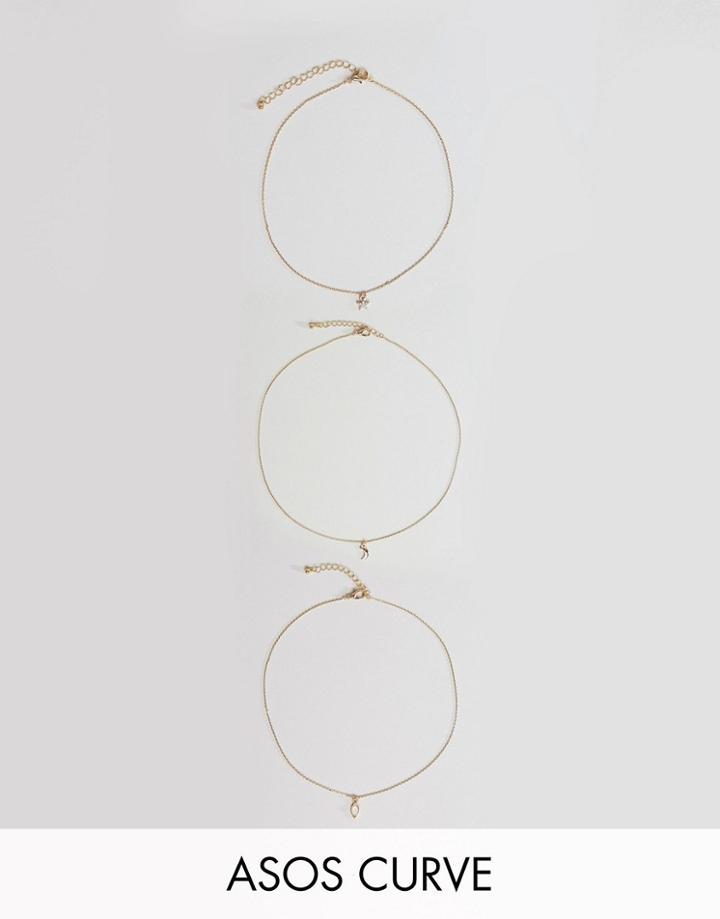 Asos Curve Exclusive Pack Of 3 Chain Choker And Layering Necklaces - Gold
