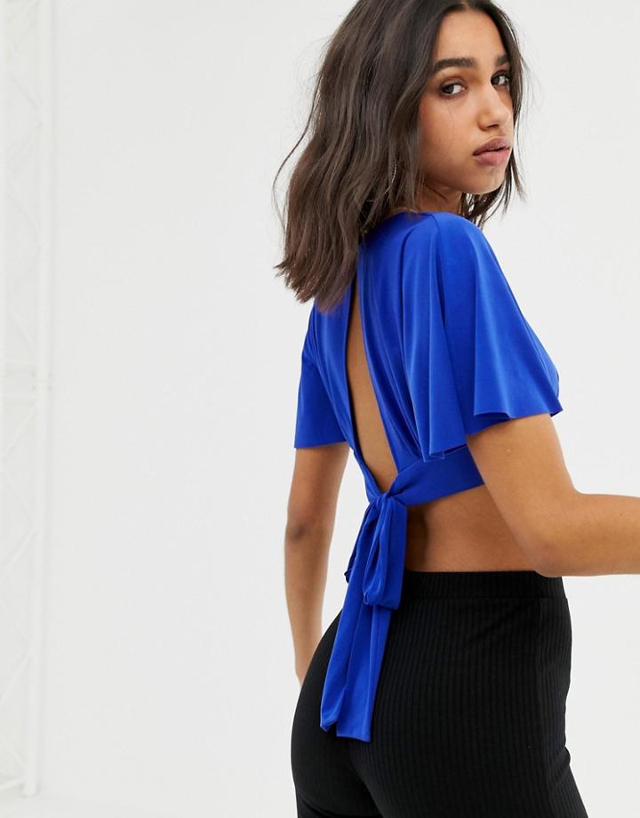 Love Cropped Top With Tie Back - Navy