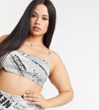 Rokoko Plus Square Neck Strappy Crop Top In Newspaper Print - Part Of A Set-multi