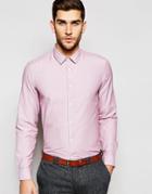 Asos Smart Shirt In Long Sleeve With Micro Stripe - Burgundy
