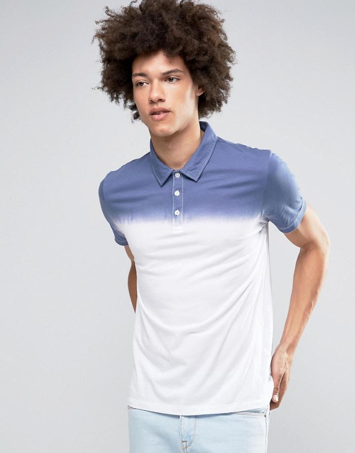 Asos Dip Dye Polo In Blue And White - White