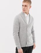 Asos Design Lambswool Shawl Cardigan In Light Gray - Gray