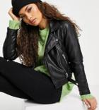 Only Petite Leather Look Moto Jacket In Black