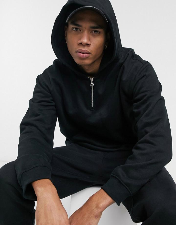 Weekday Aron Halfzip Hoodie In Black