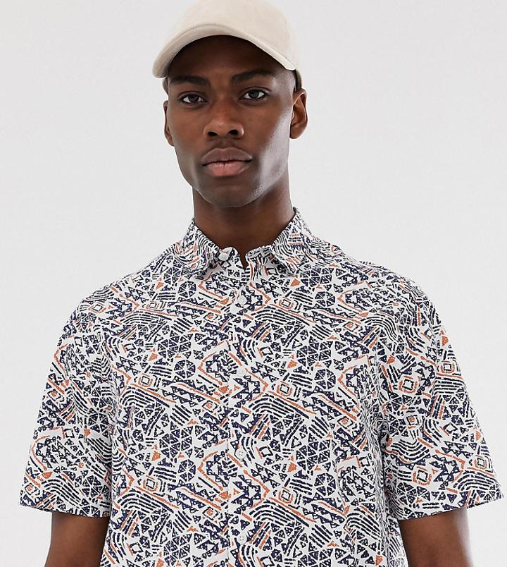 Asos Design Tall Relaxed 90s Style Print Shirt In White - Multi