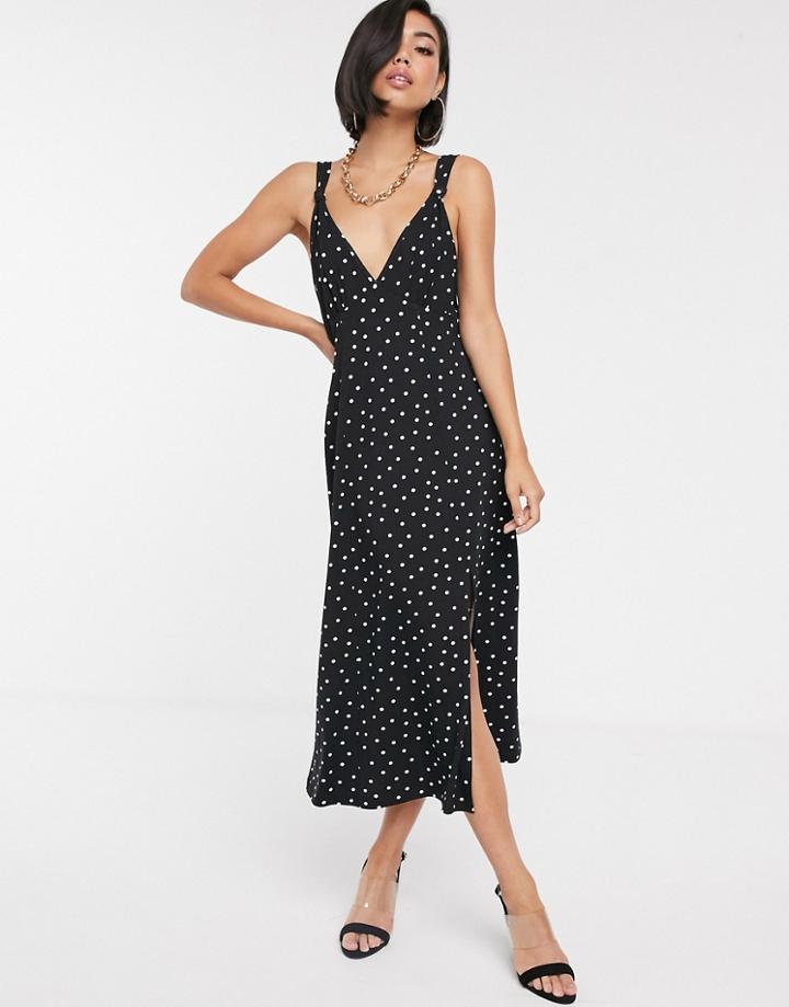 Asos Design Seamed Midi Swing Dress In Polka Dot-multi