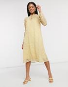 Vero Moda Aware Chiffon Midi Dress With Volume Sleeve In Yellow Ditsy Floral-multi