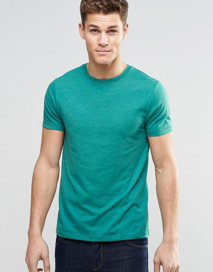 Asos T-shirt With Crew Neck In Teal Marl - Green Blue Slat