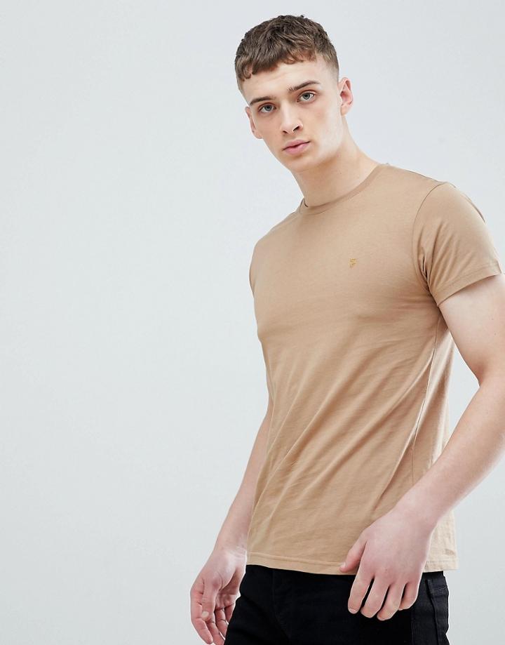 Farah Farris Slim Fit Logo T-shirt In In Sand-brown