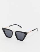 Asos Design Square Cat Eye Sunglasses With Metal Nose Bridge - Black