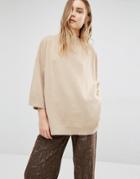Paisie Funnel Neck Sweater With Wide Sleeves - Tan