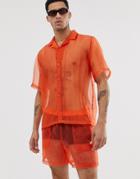 Asos Design Festival Two-piece Oversized Sheer Organza Shirt In Orange - Orange