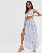 Asos Design Jersey Beach Crop Top With Tie Sides In Stripe Two-piece - Multi