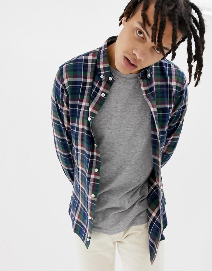 Penfield Barhead Multi Flannel Check Buttondown Regular Fit Shirt In Navy/green - Navy
