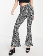 Topshop Crinkle Flared Pants In Swirl Print-multi