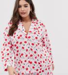 Asos Design Curve Mix & Match Cherry Pyjama Shirt In 100% Woven Modal-multi