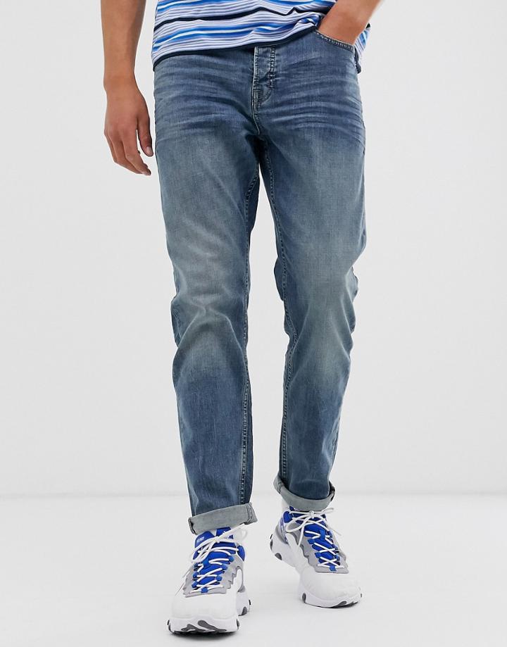Only & Sons Tapered Fit Jeans In Mid Blue - Blue
