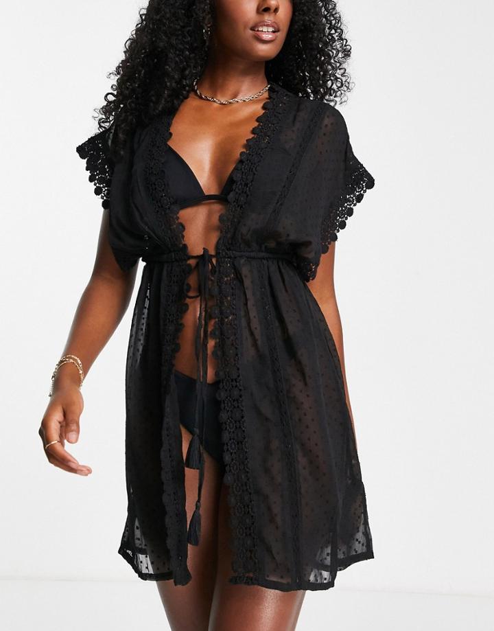 Accessorize Beach Cover Up Kimono In Black