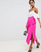 Asos Design Midi Skirt With Asymmetric Hem - Pink