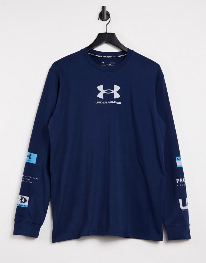 Under Armour Multi Logo Long Sleeve T-shirt In Navy