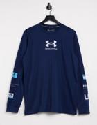 Under Armour Multi Logo Long Sleeve T-shirt In Navy