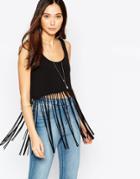 Wal G Crop Top With Fringe Hem - Black