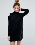 John & Jenn Blake Asymmetric Cold Shoulder Sweater Dress - Black