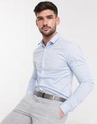 New Look Long Sleeve Muscle Fit Poplin Shirt In Light Blue-blues