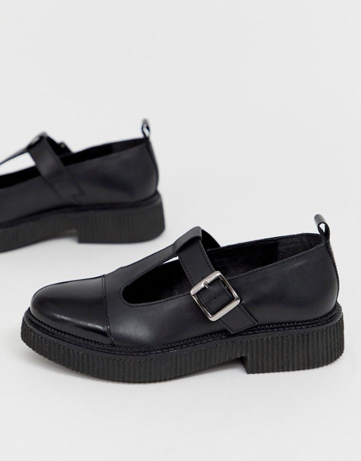 Asos Design Method Chunky Leather Flat Shoes-black