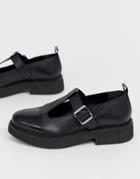 Asos Design Method Chunky Leather Flat Shoes-black