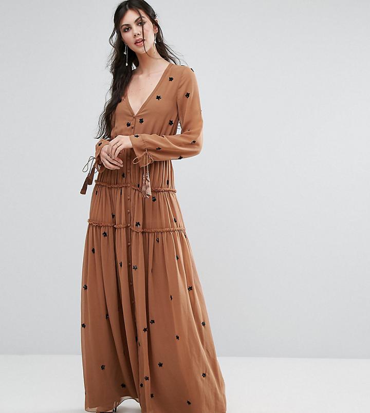White Cove Tall Star Embellished Maxi Dress With Tassel Sleeve - Orange