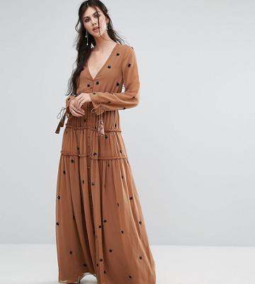 White Cove Tall Star Embellished Maxi Dress With Tassel Sleeve - Orange