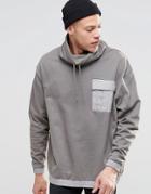 Asos Extreme Funnel Neck Sweatshirt With Woven Pockets & Drawstring Hem - Storm Cloud