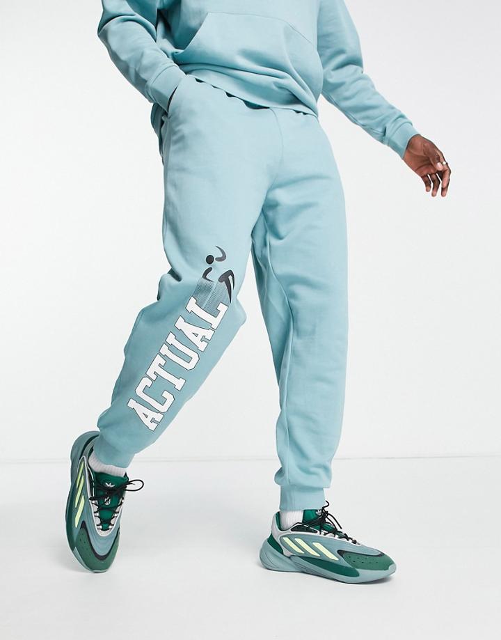 Asos Actual Relaxed Sweatpants With Graphic Logo Print In Blue - Part Of A Set