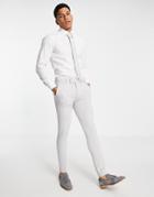 Asos Design Summer Wedding Green Super Skinny Cotton Slub Pants In Ice Gray-grey