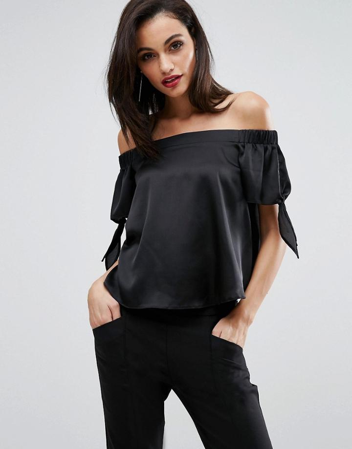 Lipsy Satin Bardot Top - Black