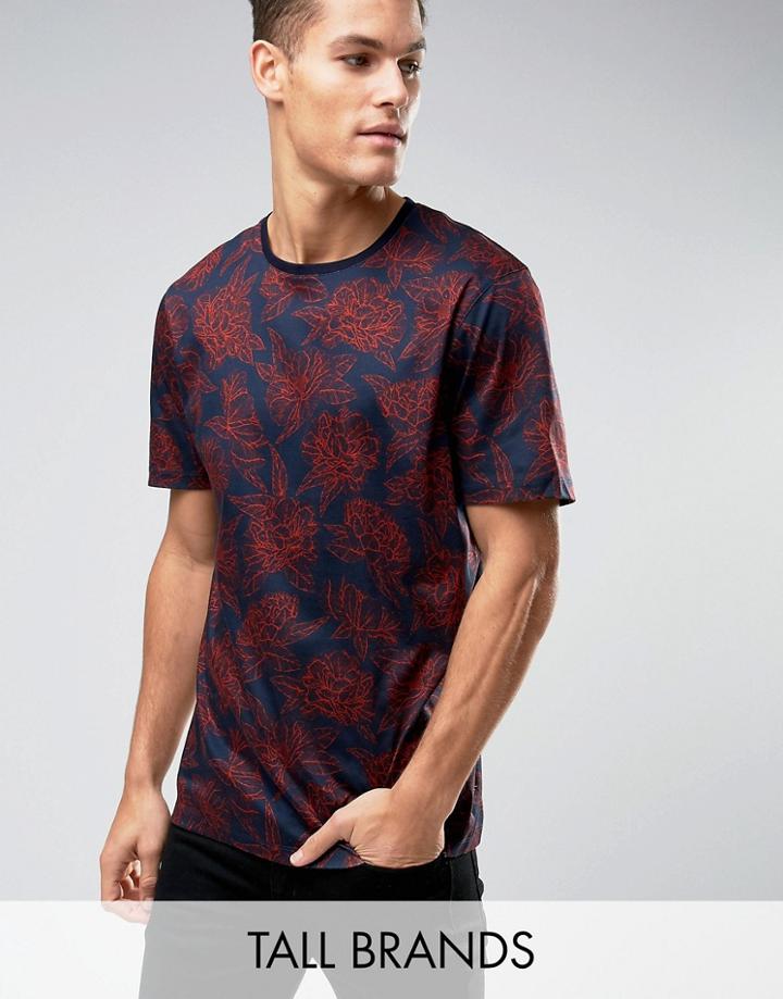 Ted Baker Tall T-shirt In Floral Print - Navy