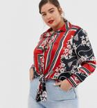 River Island Shirt With Tie Front In Floral Pattern - Red