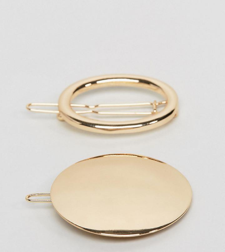 Asos Pack Of 2 Solid And Open Circle Hair Clips - Gold