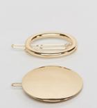 Asos Pack Of 2 Solid And Open Circle Hair Clips - Gold