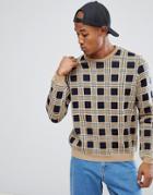 Asos All Over Check Sweater In Tan - Tan