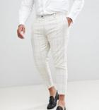 Gianni Feraud Plus Skinny Fit Wedding Windowpane Check Suit Cropped Pants - Cream