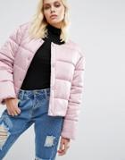 Puffa Oversized Collarless Padded Jacket Luxe Satin - Pink