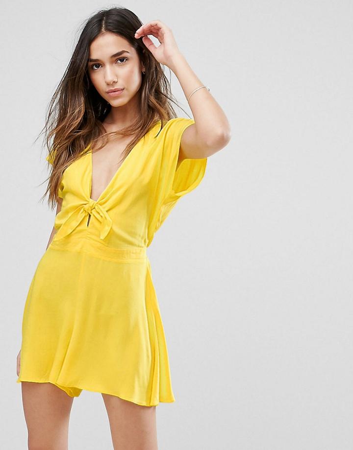New Look Tie Front Romper - Yellow