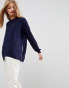 Asos Sweater In Cashmere With Zip Sides - Navy