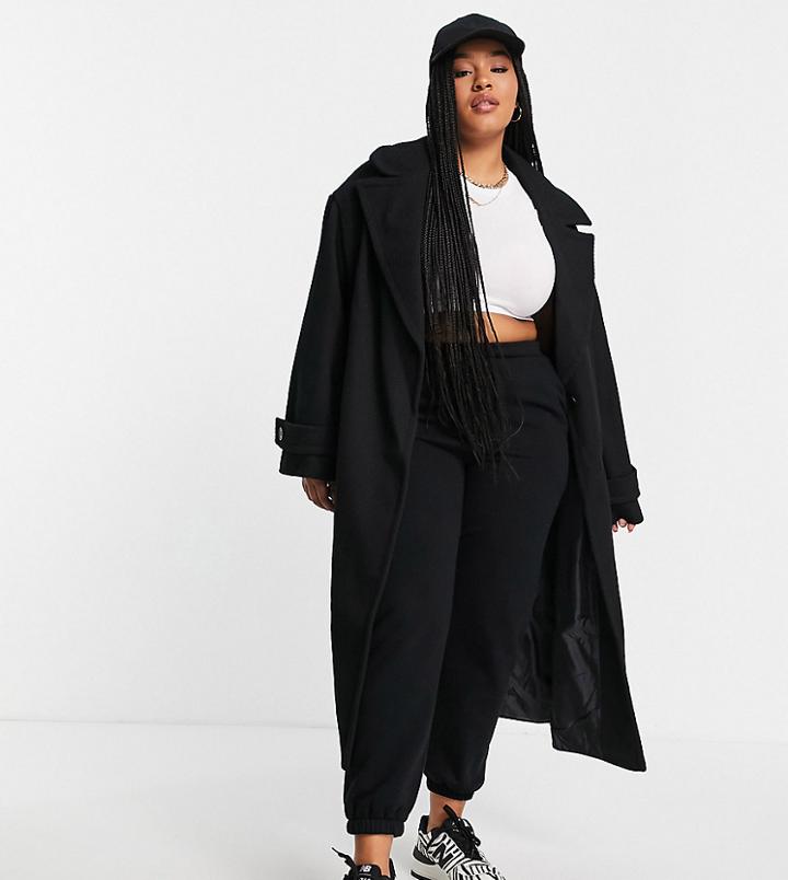 Asos Design Curve Oversized Twill Maxi Coat In Black