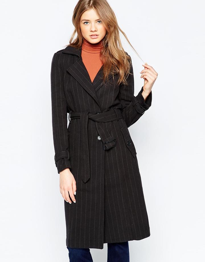 Gestuz Aster Pinstripe Wrap Coat - Bk1
